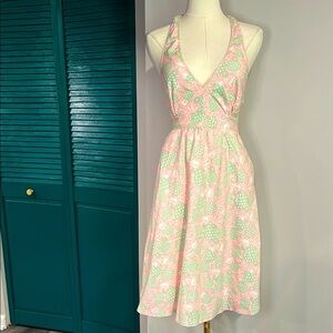 Vineyard Vines Floral turtle Pink and Green halter Dress 0